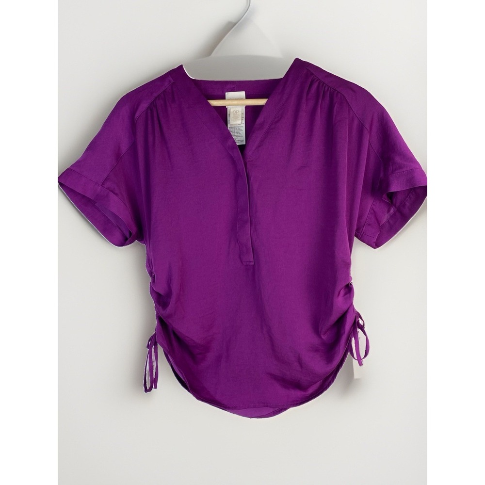NWT Chico's Petite 0P Hyacinth Purple Side Cinch Short Sleeve Popover Top